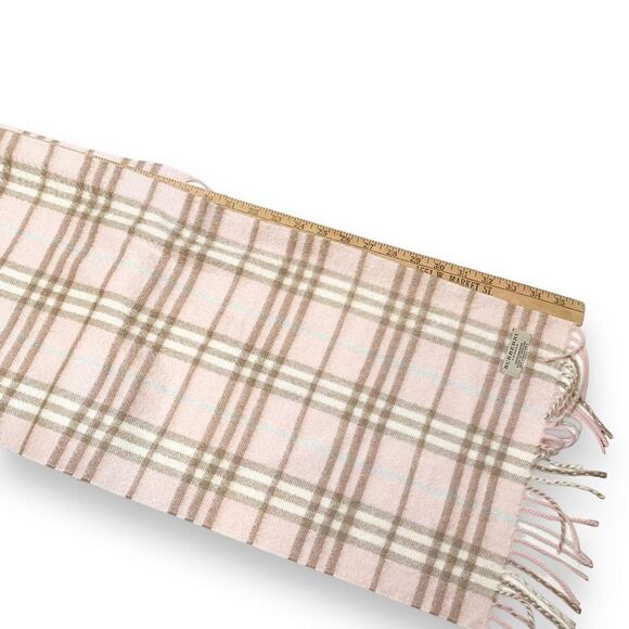 Authentic Burberry 100% Cashmere Pink Nova Check Plaid Fringe Scarf 12 x 55” - Picture 4 of 5